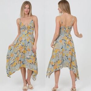 Angie Jeena Floral Handkerchief Dress Slate Blue Metallic, Medium, Fairy Cottage